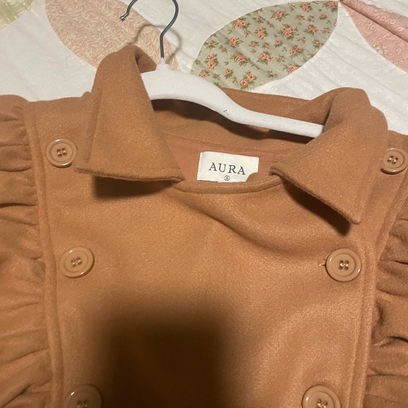 Aura Exaggerated Ruffled Double Breasted Coat Camel NWT SMALL Red dress Botique - Picture 9 of 9